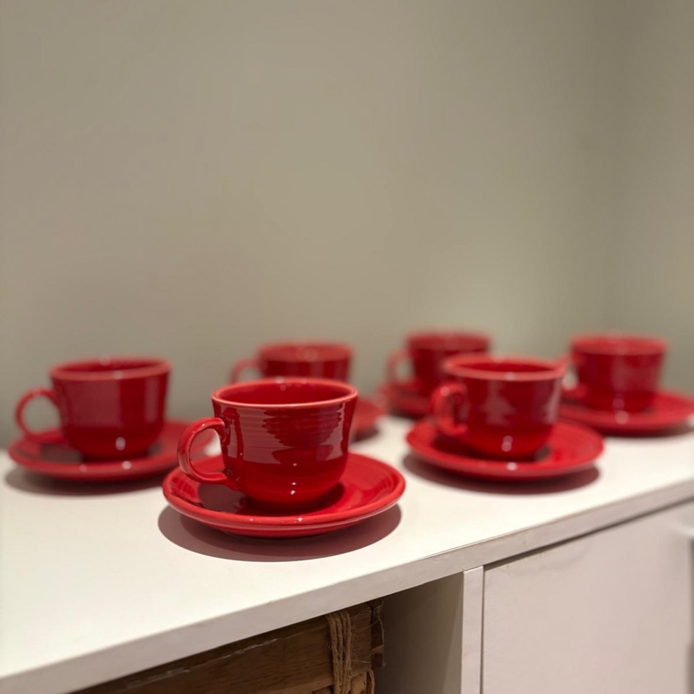 Fiestaware 6 piece Scarlet Red Cup & Saucer Set.